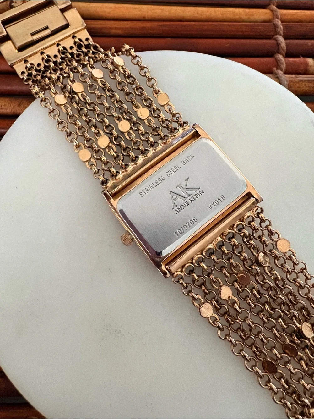 Anne Klein Rose Gold Crystal-Trim Chain Bracelet Watch 7”